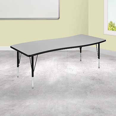 Emma and Oliver 26"W x 60"L Rectangular Wave Flexible Collaborative Grey Kids Adjustable Activity Table