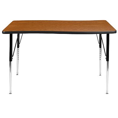 Emma and Oliver 28"W x 47.5"L Rectangular Wave Flexible Collaborative Oak Adjustable Height Activity Table