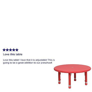 Emma and Oliver 33" Round Red Plastic Height Adjustable Activity Table