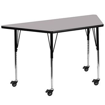 Emma and Oliver Mobile Trapezoid Grey Thermal Laminate Adjustable Activity Table