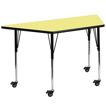 Emma and Oliver Mobile Trapezoid Grey Thermal Laminate Adjustable Activity Table