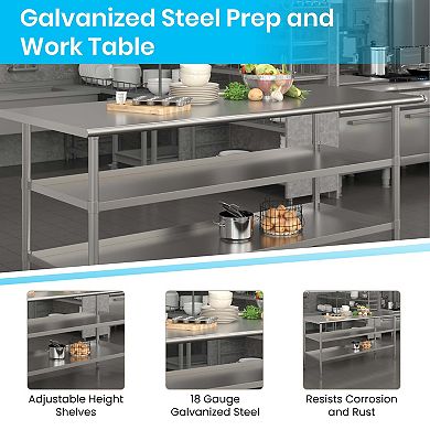 Emma and Oliver NSF Certified Stainless Steel 18 Gauge Work Table with 1.5" Backsplash and Undershelves - 60"W x 24"D x 36"H