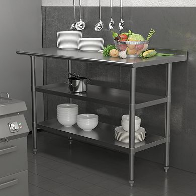 Emma and Oliver NSF Certified Stainless Steel 18 Gauge Work Table with 1.5" Backsplash and Undershelves - 60"W x 24"D x 36"H