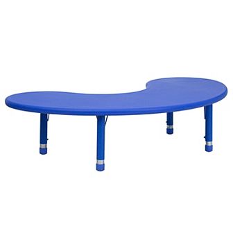 Emma and Oliver 35"W x 65"L Half-Moon Red Plastic Height Adjustable Activity Table