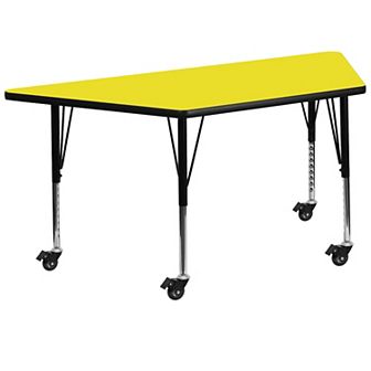 Emma and Oliver Mobile 22.5x45 Trapezoid Oak HP Laminate Preschool Activity Table