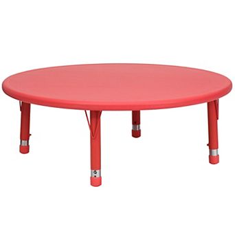 Emma and Oliver 45" Round Natural Plastic Height Adjustable Activity Table - School Table for 4