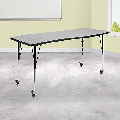 Emma and Oliver Mobile 26"W x 60"L Rectangular Wave Flexible Collaborative Grey Adjustable Activity Table