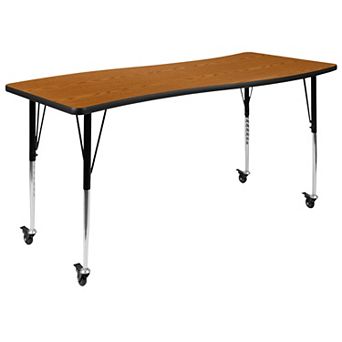 Emma And Oliver Mobile 26"W x 60"L Rectangular Wave Collaborative Adjustable Activity Table