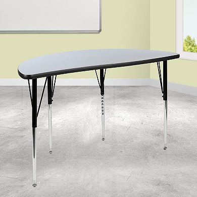 Emma and Oliver 47.5" Half Circle Wave Flexible Collaborative Grey Adjustable Height Activity Table
