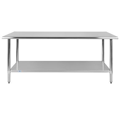 Emma and Oliver Stainless Steel 18  Gauge Kitchen Prep and Work Table with Undershelf, NSF - 60"W x 24"D x 34.5"H