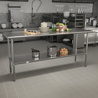 Emma and Oliver Stainless Steel 18  Gauge Kitchen Prep and Work Table with Undershelf, NSF - 60"W x 24"D x 34.5"H
