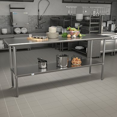 Emma and Oliver Stainless Steel 18 Gauge Kitchen Prep and Work Table with Undershelf, NSF - 60"W x 24"D x 34.5"H