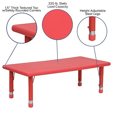 Emma and Oliver 24x48 Red Plastic Height Adjustable Activity Table