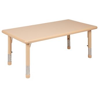 Emma and Oliver 24"W x 48"L Natural Plastic Adjustable Activity Table - School Table for 6