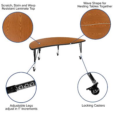 Emma And Oliver Mobile 60" Half Circle Wave Collaborative Kids Adjustable Activity Table