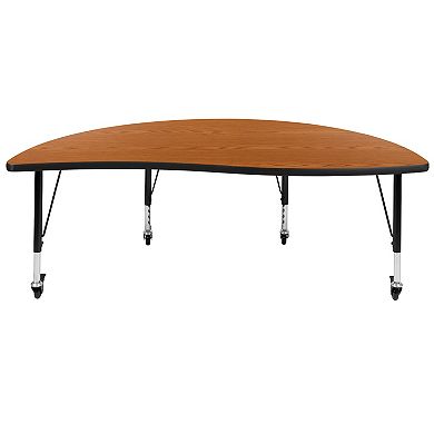 Emma And Oliver Mobile 60" Half Circle Wave Collaborative Kids Adjustable Activity Table