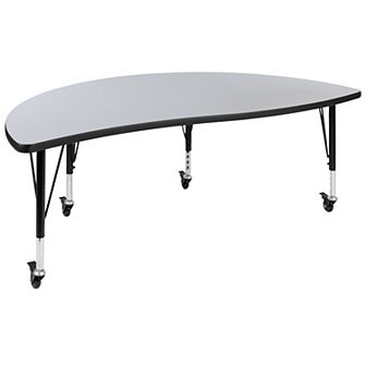 Emma And Oliver Mobile 60" Half Circle Wave Collaborative Kids Adjustable Activity Table