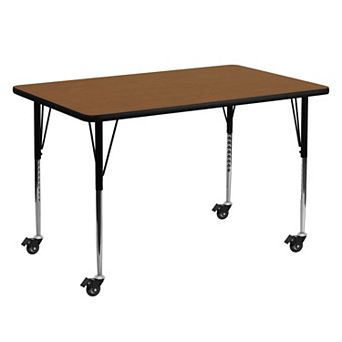 Emma and Oliver Mobile 30x60 Oak HP Laminate Adjustable Activity Table