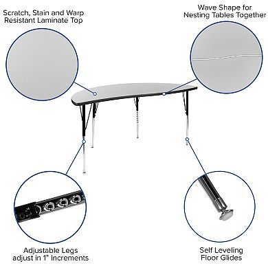 Emma and Oliver 60" Half Circle Wave Flexible Collaborative Oak Adjustable Height Activity Table