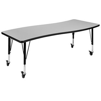 Emma and Oliver Mobile 26"W x 60"L Wave Flexible Collaborative Grey Kids Adjustable Activity Table