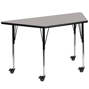 Emma and Oliver Mobile Trapezoid Grey HP Laminate Adjustable Activity Table