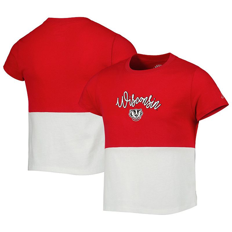 Girls Youth League Collegiate Wear Red Wisconsin Badgers Colorblocked T-Shi