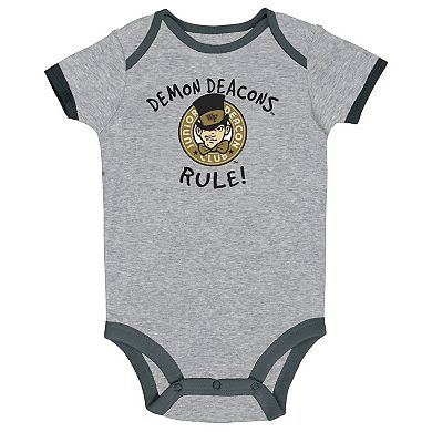 Newborn & Infant Champion Black/Heather Gray/White Wake Forest Demon Deacons Three-Pack Bodysuit Set