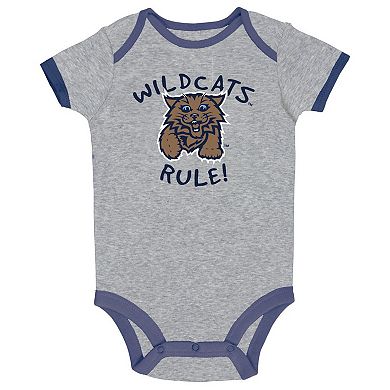 Newborn & Infant Champion Navy/Heather Gray/White Villanova Wildcats Three-Pack Bodysuit Set
