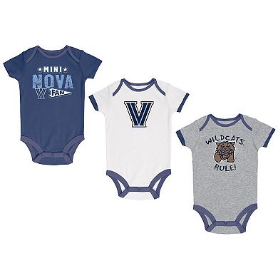 Newborn & Infant Champion Navy/Heather Gray/White Villanova Wildcats Three-Pack Bodysuit Set