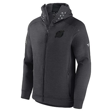 Men's Fanatics Branded Heather Charcoal New Jersey Devils Authentic Pro Road Tech Full-Zip Hoodie Jacket