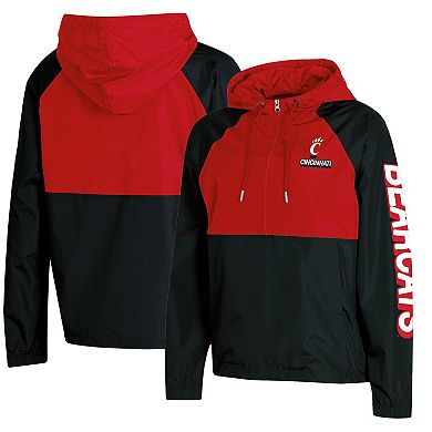 Women's Champion Black Cincinnati Bearcats Colorblocked Packable Raglan Half-Zip Hoodie Jacket