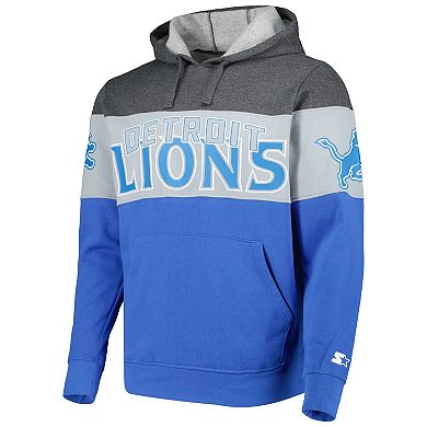 Men's Starter Blue/Heather Charcoal Detroit Lions Extreme Pullover Hoodie