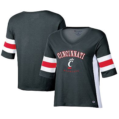 Women's Champion Black Cincinnati Bearcats Colorblocked V-Neck Half Sleeve T-Shirt