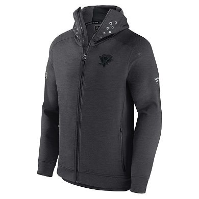 Men's Fanatics Branded Heather Charcoal Pittsburgh Penguins Authentic Pro Road Tech Full-Zip Hoodie Jacket