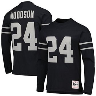 Men's Mitchell & Ness Charles Woodson Black Oakland Raiders Retired Player Name & Number Long Sleeve Top