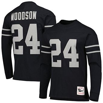 Men's Mitchell & Ness Charles Woodson Black Oakland Raiders Retired Player Name & Number Long Sleeve Top