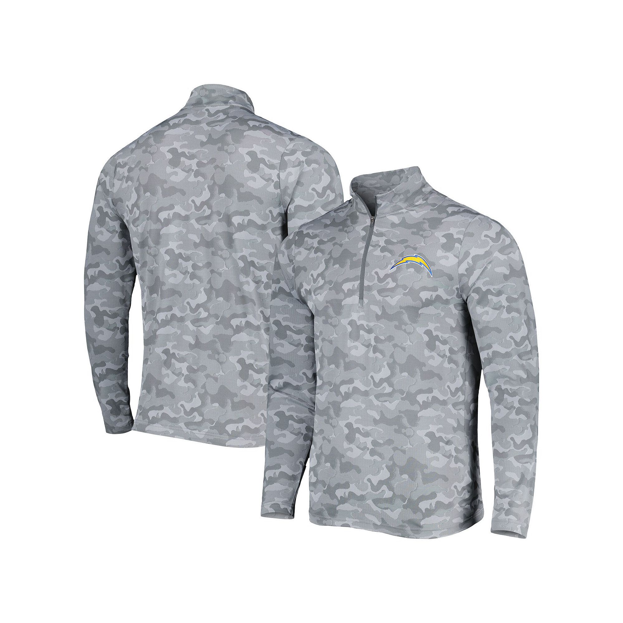 Mens Antigua Gray Los Angeles Chargers Brigade Quarter-Zip Sweatshirt, Siz