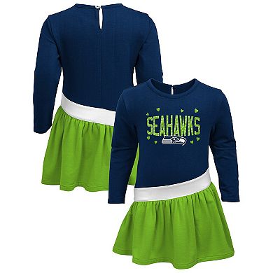 Girls Infant College Navy/Neon Green Seattle Seahawks Heart to Heart Jersey Tri-Blend Dress