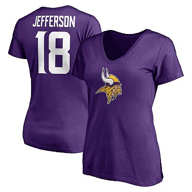 Women's Fanatics Branded Justin Jefferson Purple Minnesota Vikings Player Icon Name & Number V-Neck T-Shirt