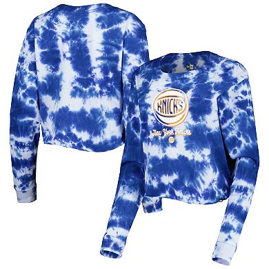 Women's New Era Blue New York Knicks Tie Dye Cropped Long Sleeve T-Shirt