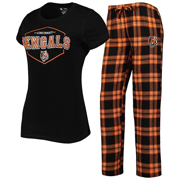 Women's Concepts Sport Black Cincinnati Bengals Plus Size Badge T-Shirt & Flannel Pants Sleep Set Size:3XL