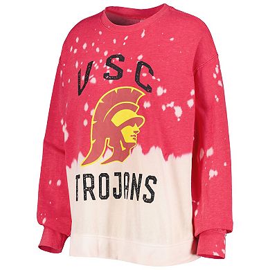 Women's Gameday Couture Crimson USC Trojans Twice As Nice Faded Dip-Dye Pullover Long Sleeve Top