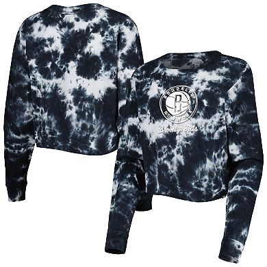 Women's New Era Black Brooklyn Nets Tie Dye Cropped Long Sleeve T-Shirt
