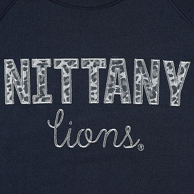 Women's Pressbox Navy Penn State Nittany Lions Steamboat Animal Print Raglan Pullover Sweatshirt