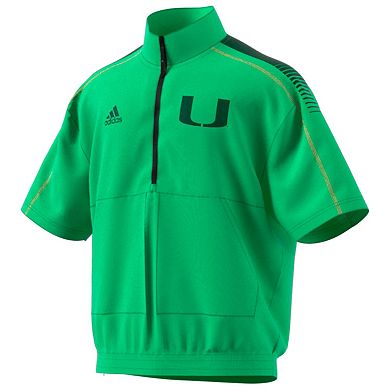Men's adidas Green Miami Hurricanes Miami Nights Strategy Half-Zip Short Sleeve Jacket