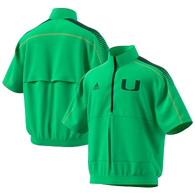 Men's adidas Green Miami Hurricanes Miami Nights Strategy Half-Zip Short Sleeve Jacket
