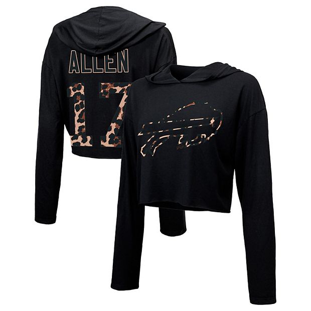 Women's Majestic Threads Josh Allen Black Buffalo Bills Leopard Player Name  & Number Long Sleeve Cropped