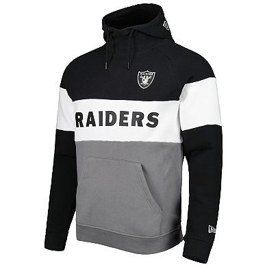 Men's New Era Silver/Black Las Vegas Raiders Colorblock Current Pullover Hoodie