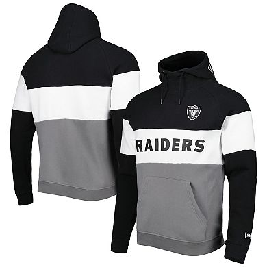 Men's New Era Silver/Black Las Vegas Raiders Colorblock Current Pullover Hoodie