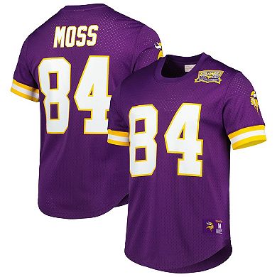 Men's Mitchell & Ness Randy Moss Purple Minnesota Vikings Retired Player Name & Number Mesh Top